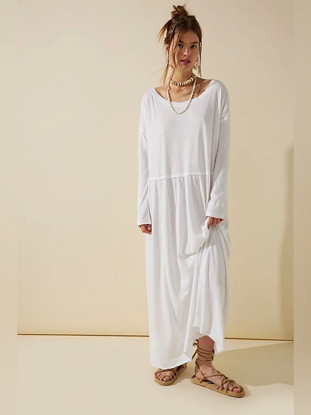 Free People Anytime Cotton Midi Dress in White